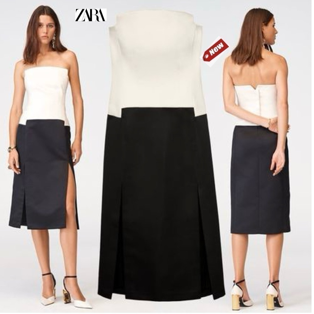 Zara studio collection limited edition contrast corset style dress black ivory M
